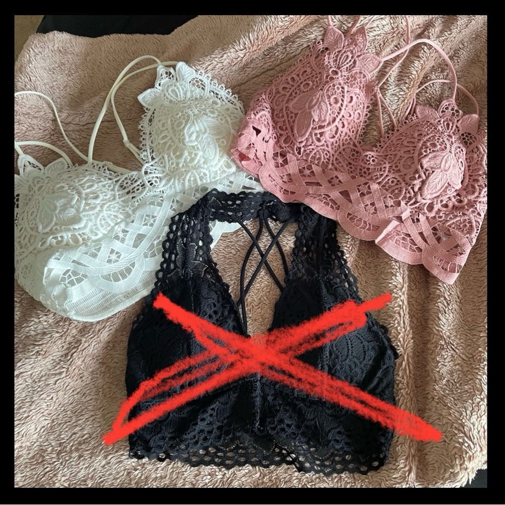 Lace Bralette Set - White, Pink